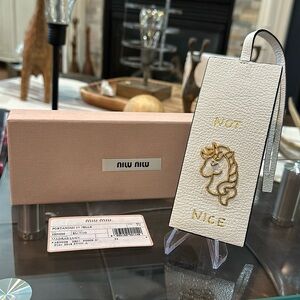 🦄 RARE Authentic MIU MIU Leather “Not Nice” White Unicorn Bag Charm, in Box 🦄